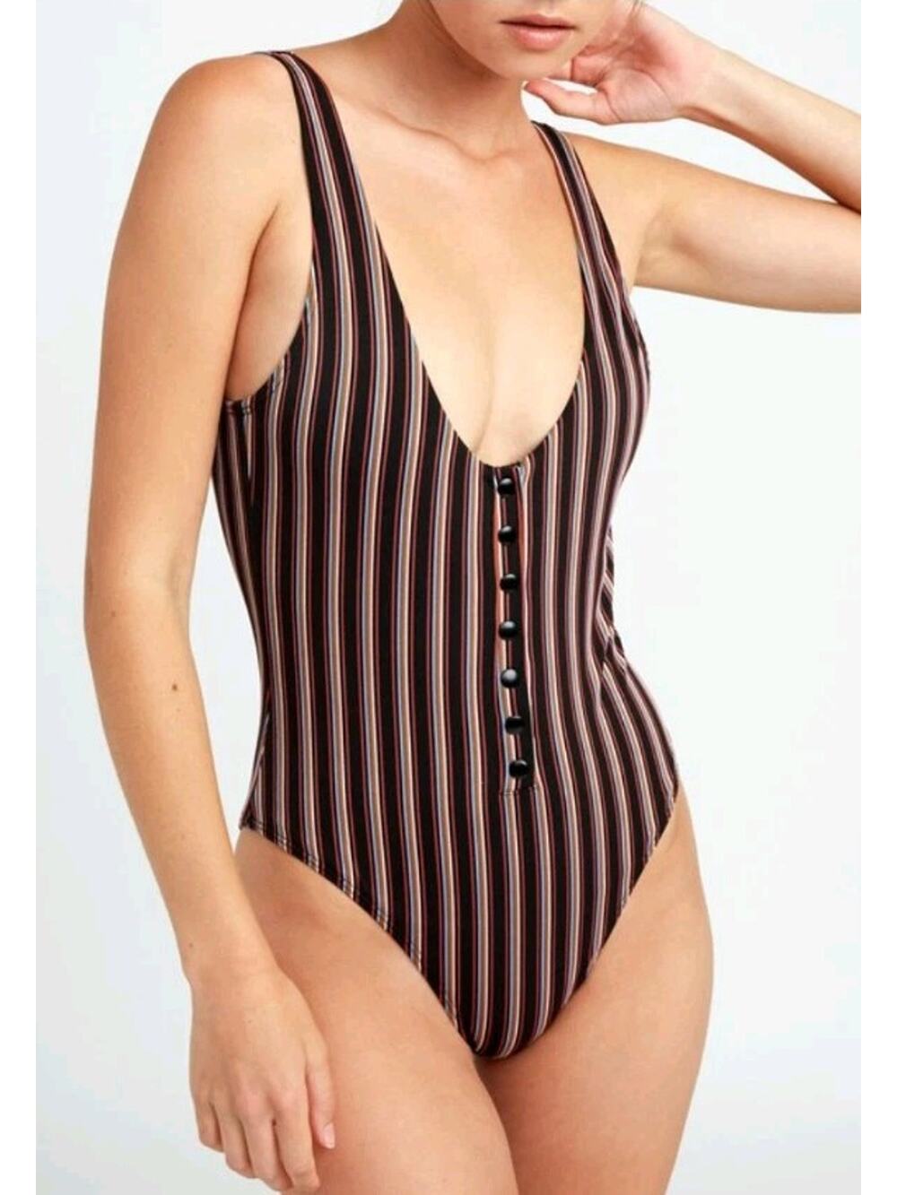 RVCA Bandit Striped Cheeky Bathing Suit One Piece Urban Outfitters Small